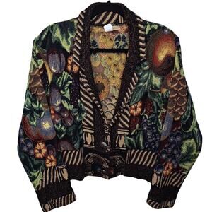 Vintage 90s Painted Pony Tapestry Jacket Fruit Grapes Strawberries O/S Boxy